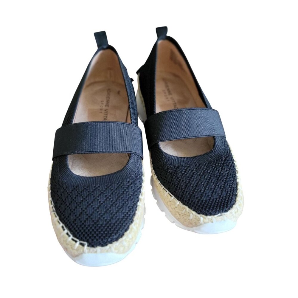 Adrienne Vittadini Percy Mary Jane Espadrille Slip-On Black Shoes SZ 6M